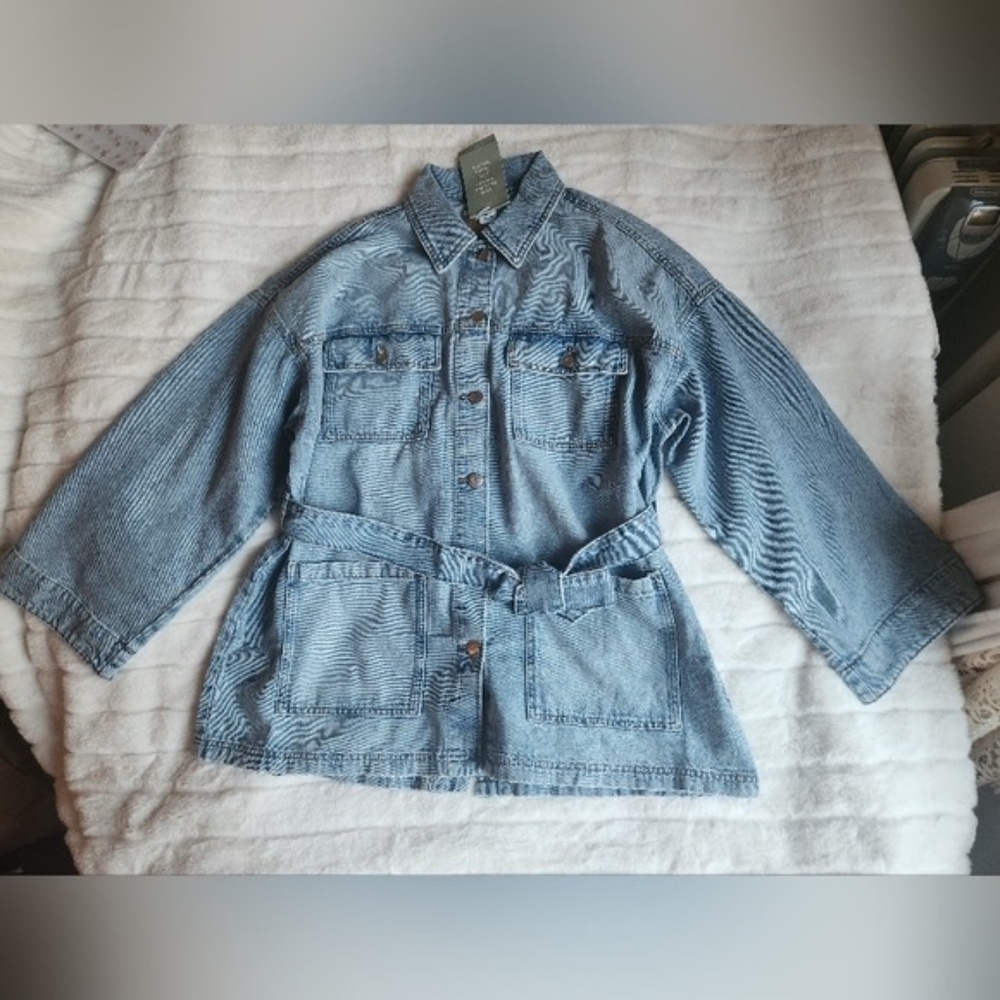 H&M tie-belt denim jacket light blue ss XS, M, L, XL
